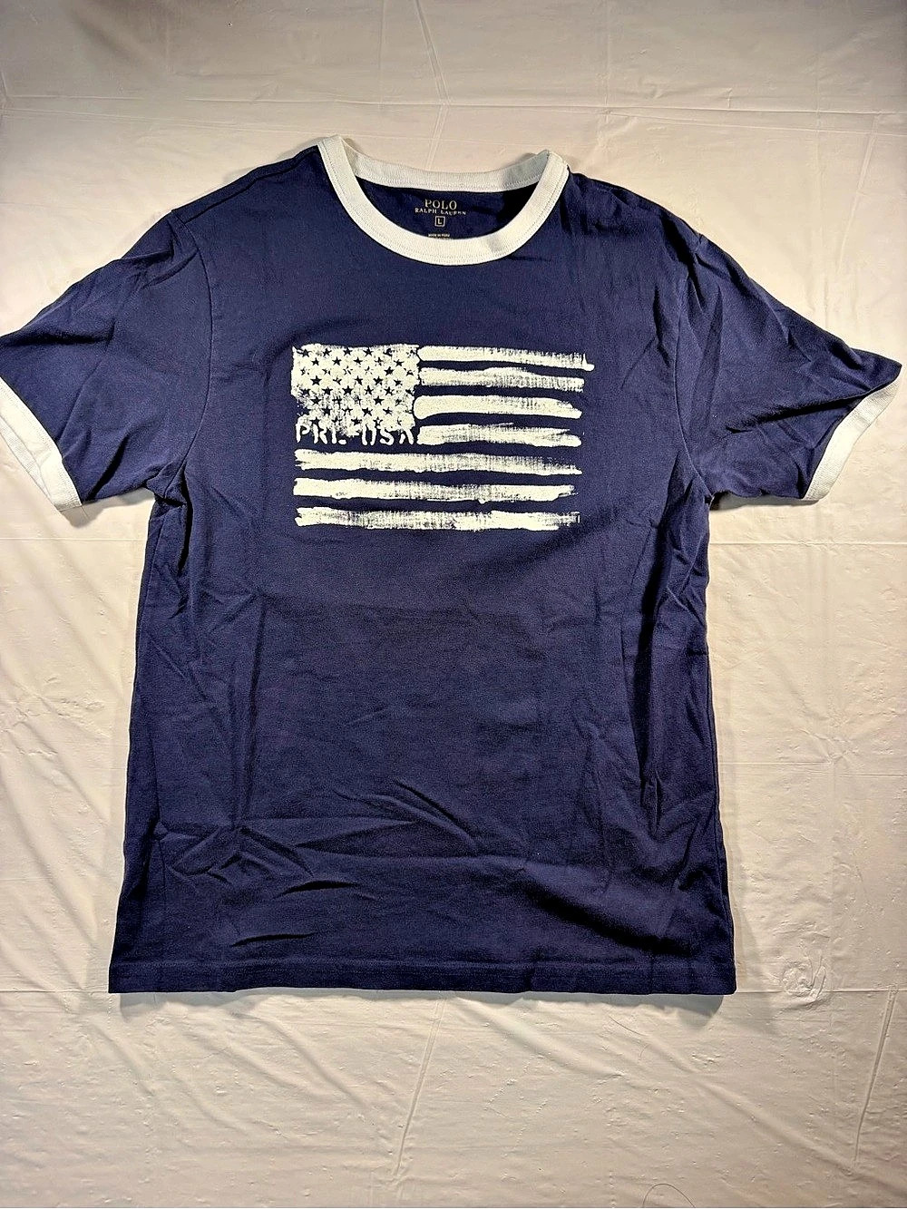 Polo Ralph Lauren Flag Graphic Tee in Blue & White Boys Size Large (14-16)
